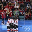 GANGNEUNG, SOUTH KOREA - FEBRUARY 24: Canada's Chris Kelly #11 celebrates with Karl Stollery #3, Rob Klinkhammer #12 and Cody Goloubef #27 after scoring a third period goal against the Czech Republic during bronze medal game action at the PyeongChang 2018 Olympic Winter Games. (Photo by Andre Ringuette/HHOF-IIHF Images)

